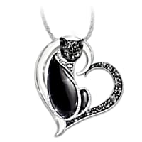 ★MIDNIGHT MOMENT.★ [Exclusive] love holiday necklace Midnight Mysticat Womens Sterling Silver-Plated Heart-Shaped
