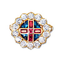 Royal Coronation Queen Elizabeth II Inspired 18K Gold Plated Ring Featuring A Crown Shaped Design Adorned With Over 9 Carats Of Simulated Gemstones