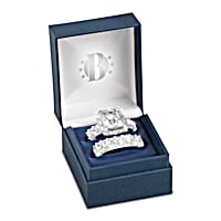 Personalized Simulated Diamond Bridal Ring Set With Engagement Ring And Engraved Wedding Band