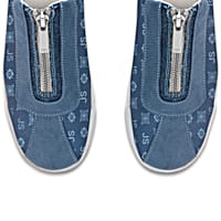 Personalized Blue Canvas Zipper Shoes Featuring An All-Over