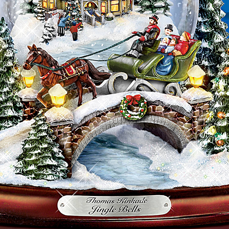Thomas Kinkade Jingle Bells Illuminated Musical Christmas Snowglobe