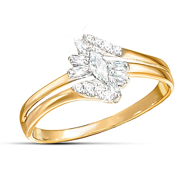 The Fire And Ice Solid 10K Gold Ring With 15 Genuine Diamonds In 3 Exquisite Cuts