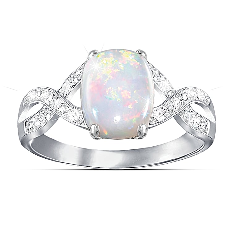 Australian Opal And 12 Diamond Shimmering Elegance Ring