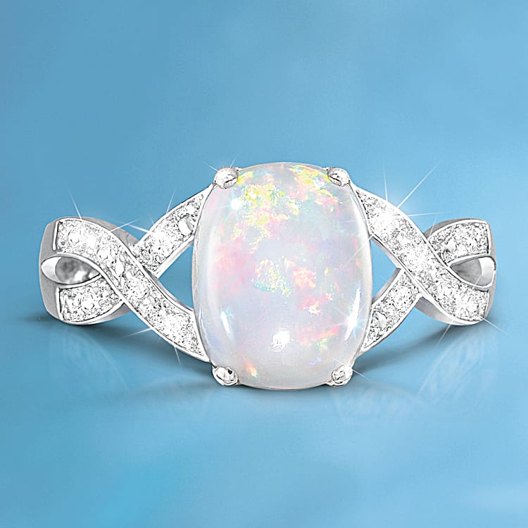 Shimmering Elegance Australian Opal And Diamond Womens Ring
