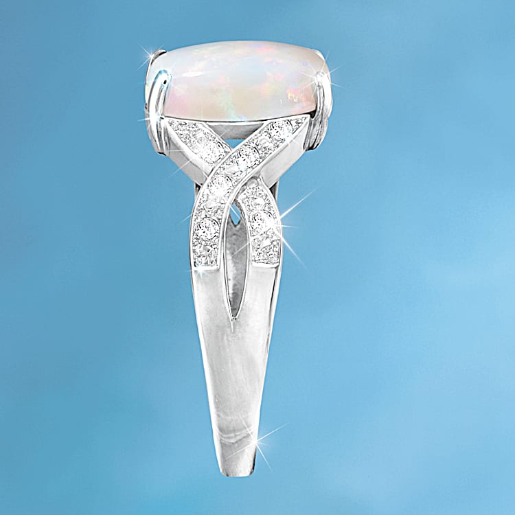 Shimmering Elegance Australian Opal And Diamond Womens Ring