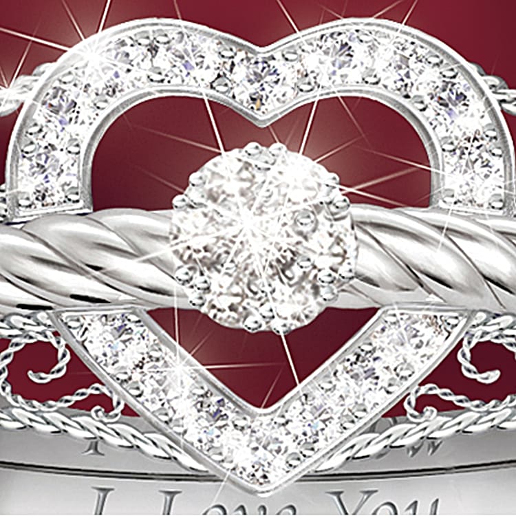 I Love You Heart Shaped Diamond Stacking Rings
