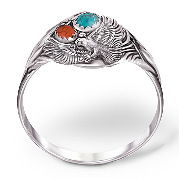 Spirit Of The Eagle Turquoise And Jasper Silver Ring