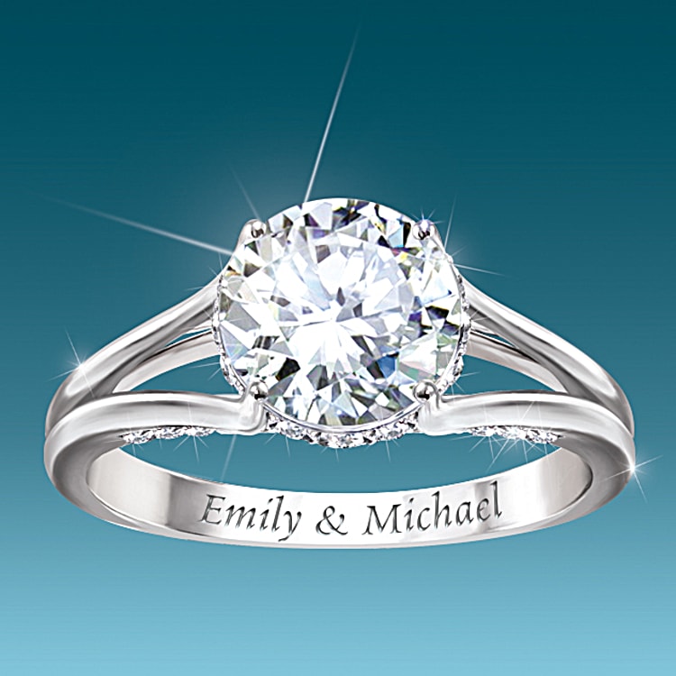 Diamonesk Personalized Engagement Ring And Wedding Band Set
