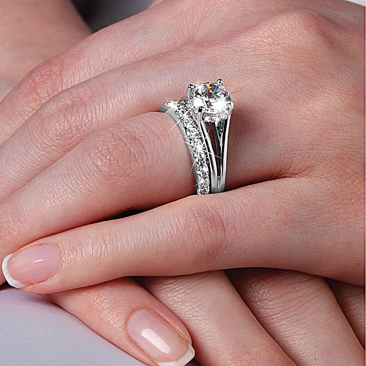 4 Carat Platinum Plated Silver Personalized Bridal Ring Set