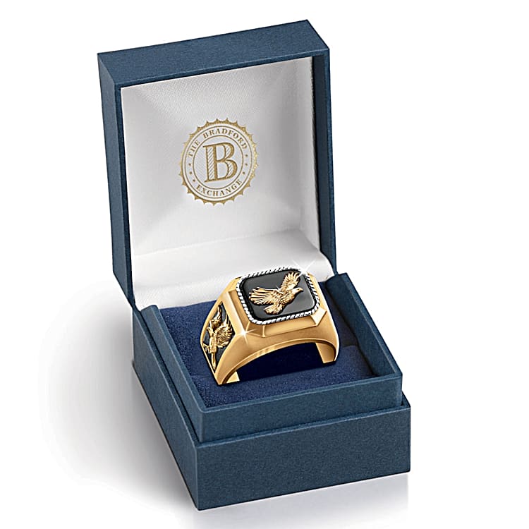 Soaring Eagle 24K Gold Plated Mens Ring
