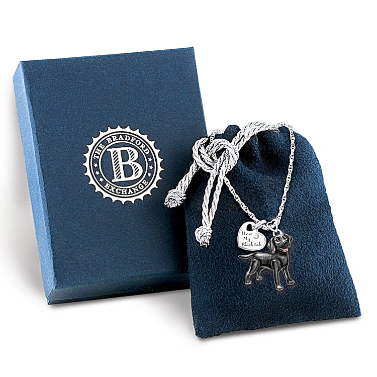 Pendant Necklace Playful Pup Black Lab Diamond Pendant Necklace