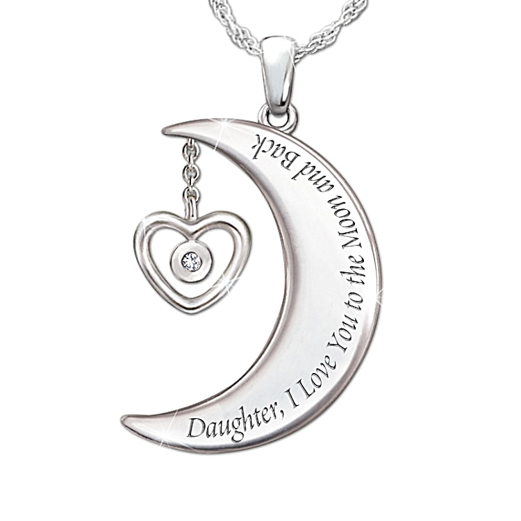 Womens Necklace I Love You To The Moon And Back Daughter Diamond