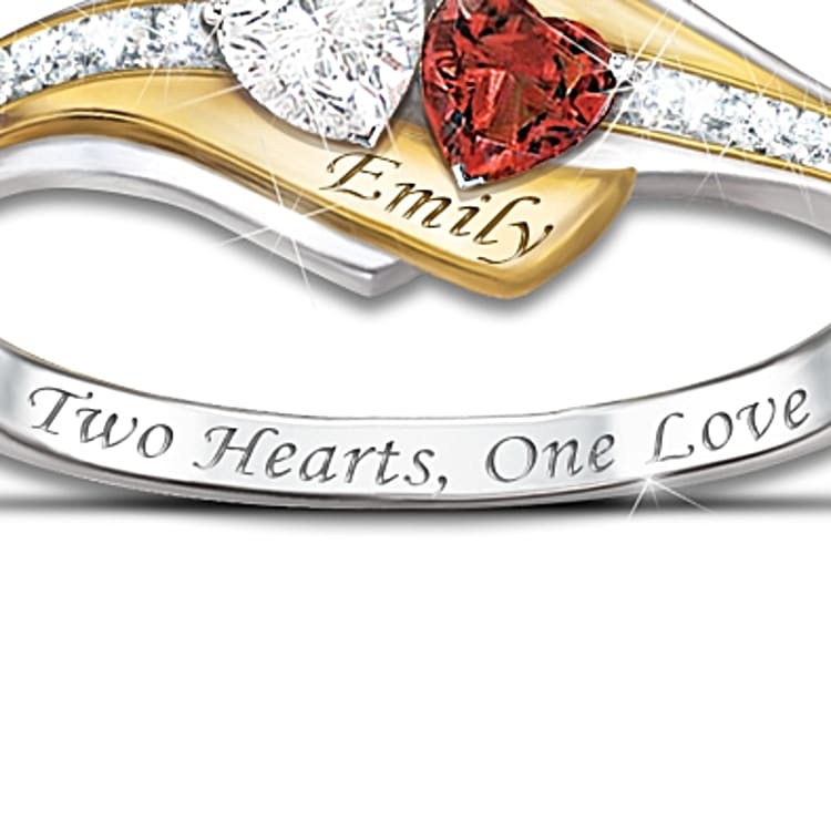 Two Hearts Become One Personalized Gemstone Diamond Ring