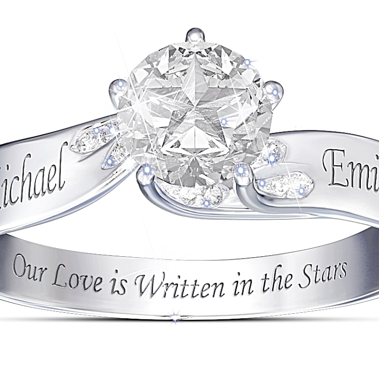 Our Love Is Written In The Stars Engraved Personalized White Topaz Womens Ring