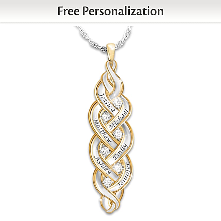 Strength Of Family Personalized Sterling Silver Diamond Pendant Necklace