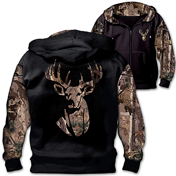10 Point Buck Mens Zip Up Camo Hoodie