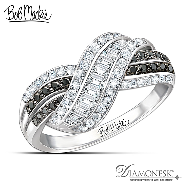 Bob Mackie Night And Day Black And White Diamonesk Womens Sterling Silver Ring