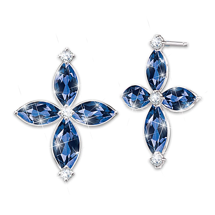 Promise Of Faith Earrings Featuring Marquise Cut Blue Sapphires