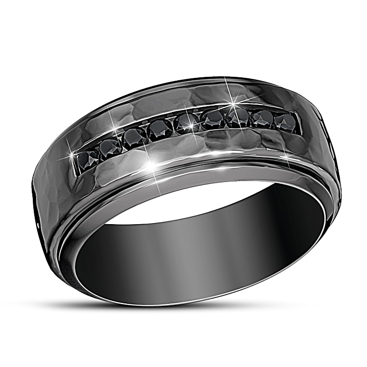 Need For Speed Black Sapphire Mens Stainless Steel Ring