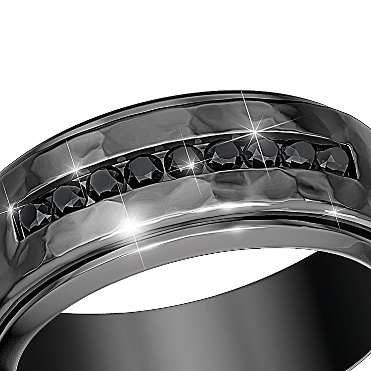 Need For Speed Black Sapphire Mens Stainless Steel Ring