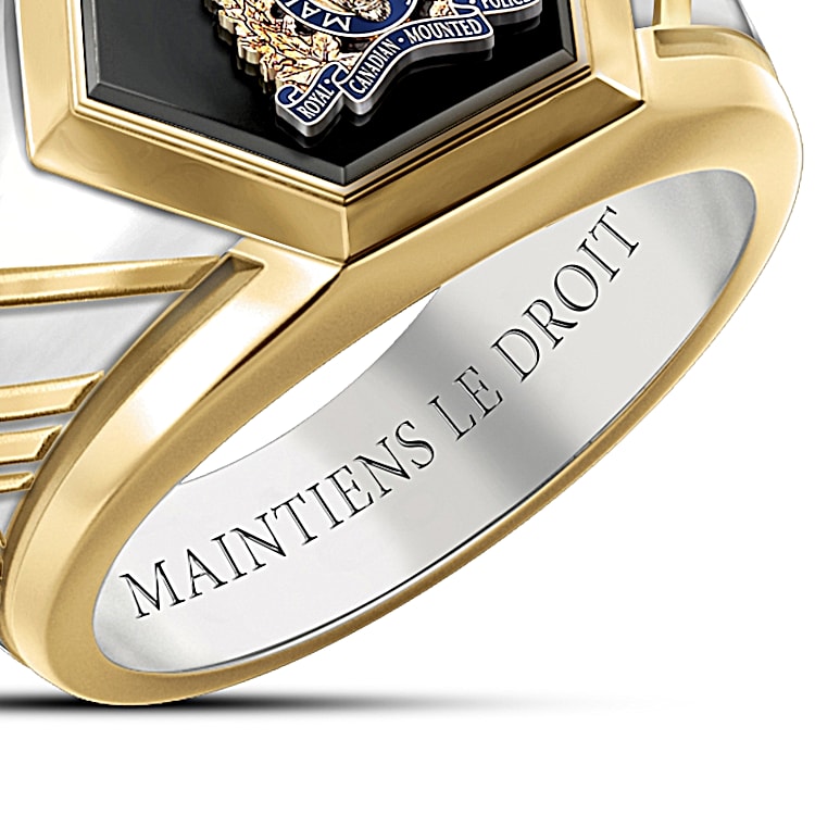RCMP Mens Black Onyx Ring Engraved With Maintiens Le Droit