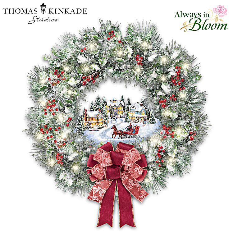 Thomas Kinkade A Holiday Homecoming Lighted Musical Christmas Wreath