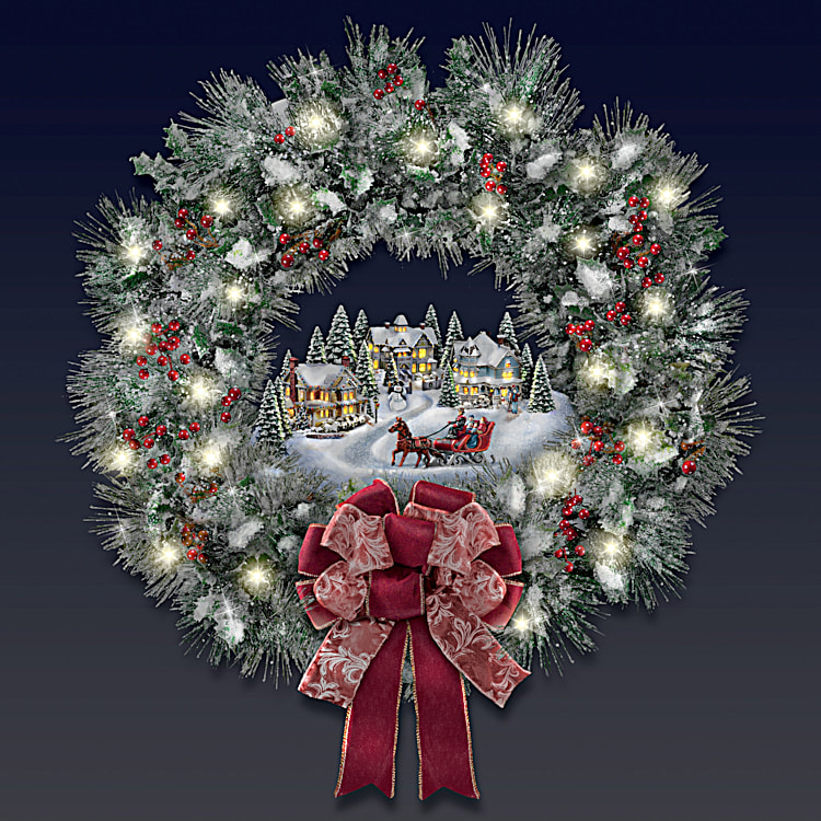 Thomas Kinkade A Holiday Homecoming Lighted Musical Christmas Wreath