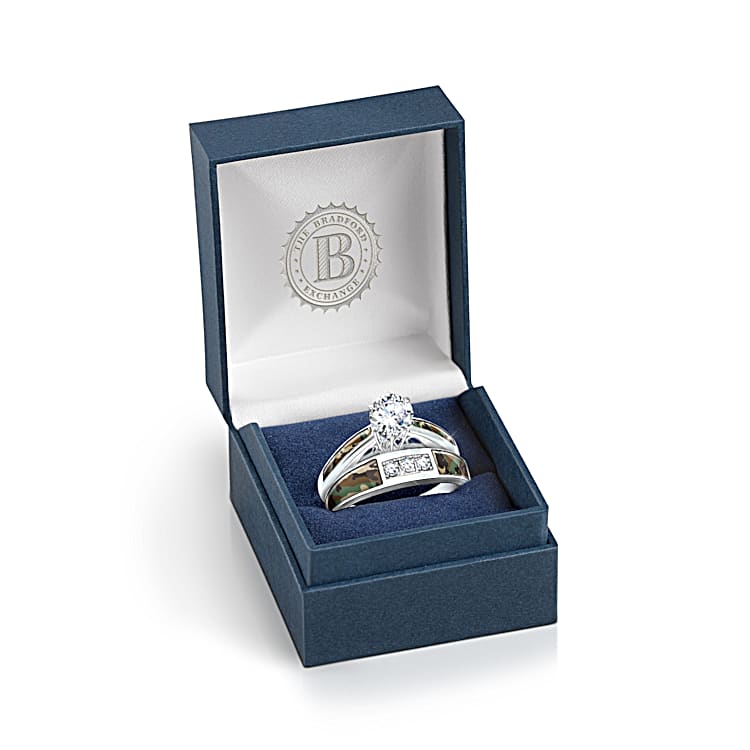 Camo Personalized Platinum Plated Bridal Ring Set