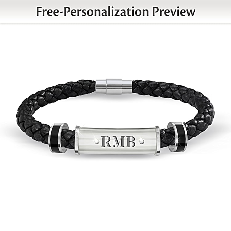 My Grandson My Pride My Joy Personalized Diamond Leather Bracelet