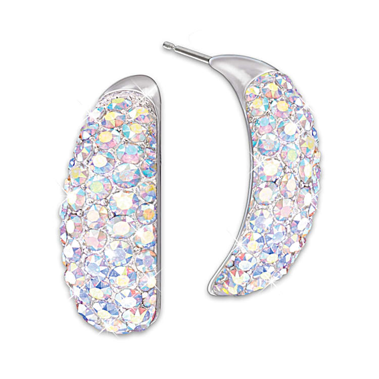 Aurora Borealis Rhodium Plated Earrings Featuring A Unique Arched Design That Recreates The Northern Lights Sweeping Prisms Of Colour Adorned With 98 Swarovski Crystals
