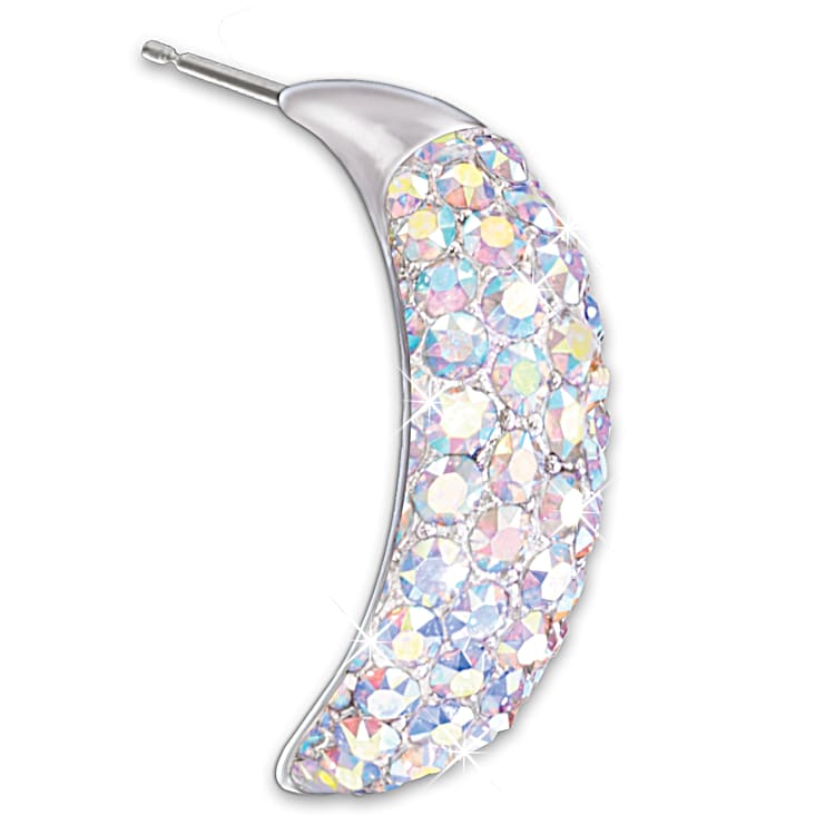 Aurora Borealis Rhodium Plated Earrings Featuring A Unique Arched 