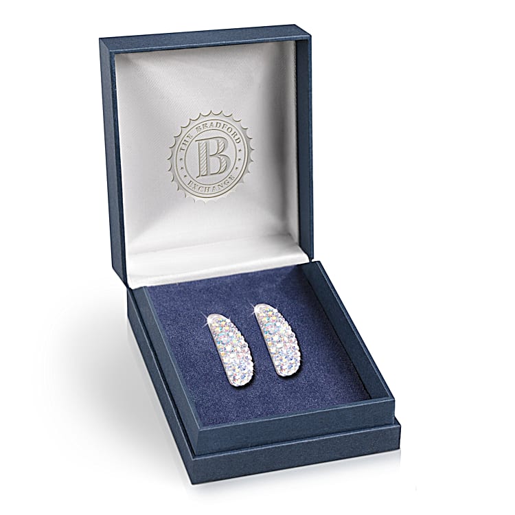 Aurora Borealis Rhodium Plated Earrings Featuring A Unique Arched