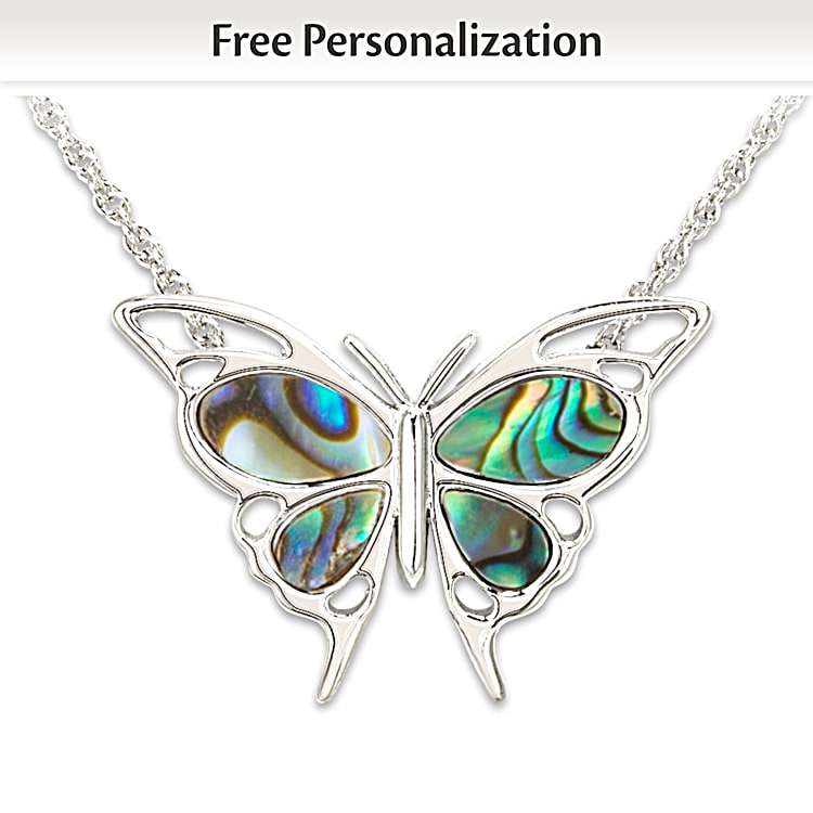 Daughter Youre One Of A Kind Personalized Abalone Shell Butterfly Pendant Necklace