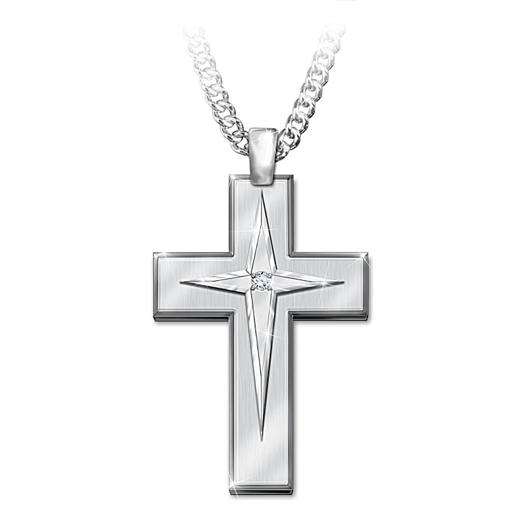 Blessed Grandson Men s Stainless Steel Religious Cross Pendant