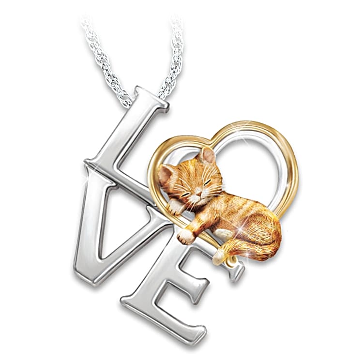 Gold cat pendant necklace online