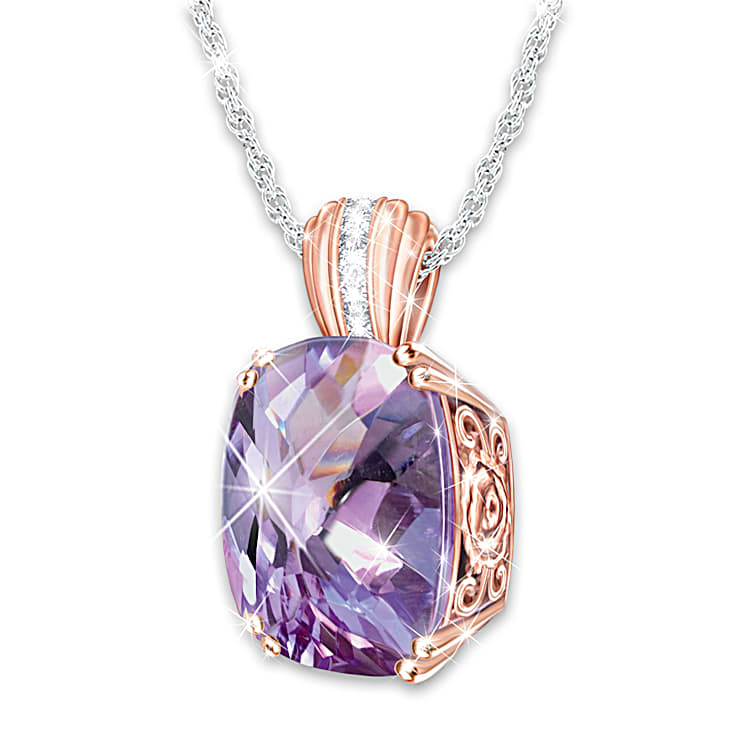 Lavender Radiance Womens Sterling Silver Pendant Necklace And