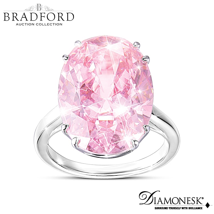 Diamonesk Majestic Pink Womens Sterling Silver Ring