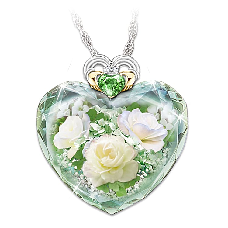 Irish Rose Womens Crystal Heart Shaped Pendant Necklace