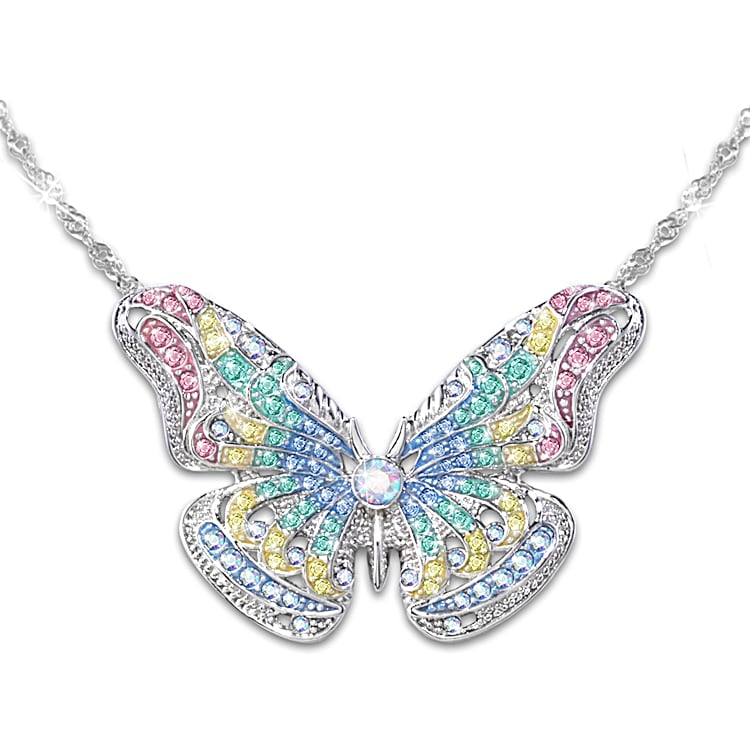 Garden Brilliance Womens Crystal Butterfly Necklace