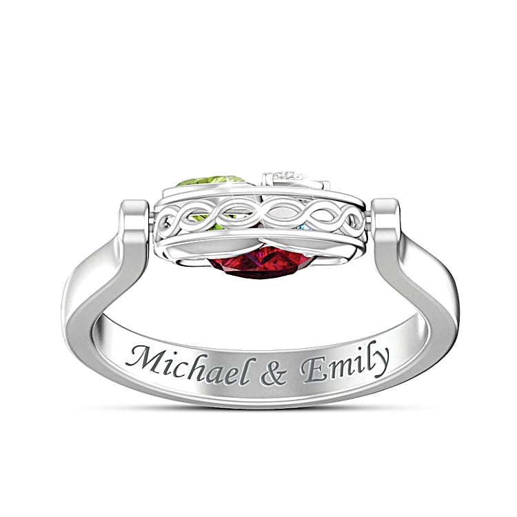 Head Over Heels Womens Sterling Silver Personalized Birthstone Flip Ring