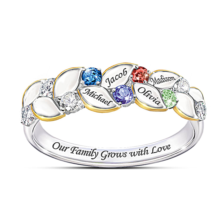 Birthstone Sterling Silver Family Of Joy Personalized Ring