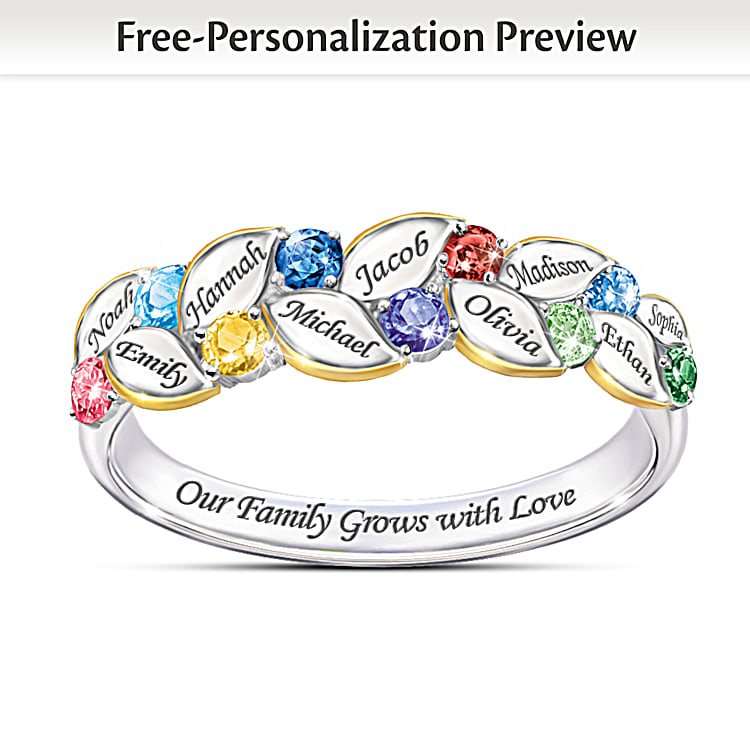 Birthstone Sterling Silver Family Of Joy Personalized Ring