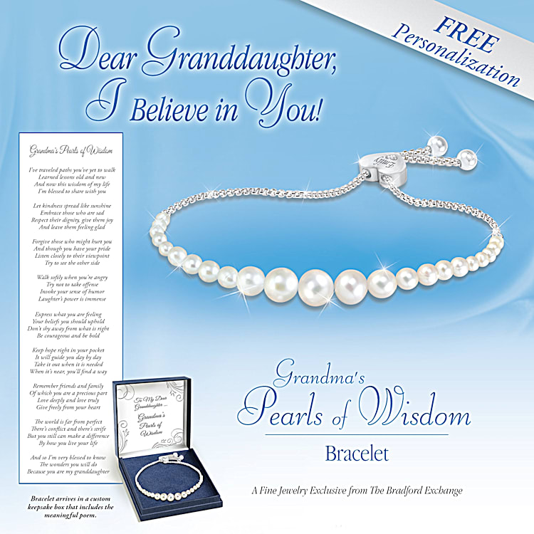 Grandmas Pearls Of Wisdom Personalized Diamond Bolo Bracelet With Custom Keepsake Box