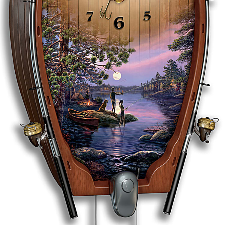 James Meger Lakeside Memories Sculpted Fishing Art Wall Clock