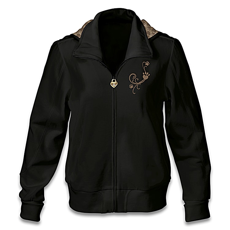 Paw Prints On My Heart Womens Cotton-Blend Knit Front Zip