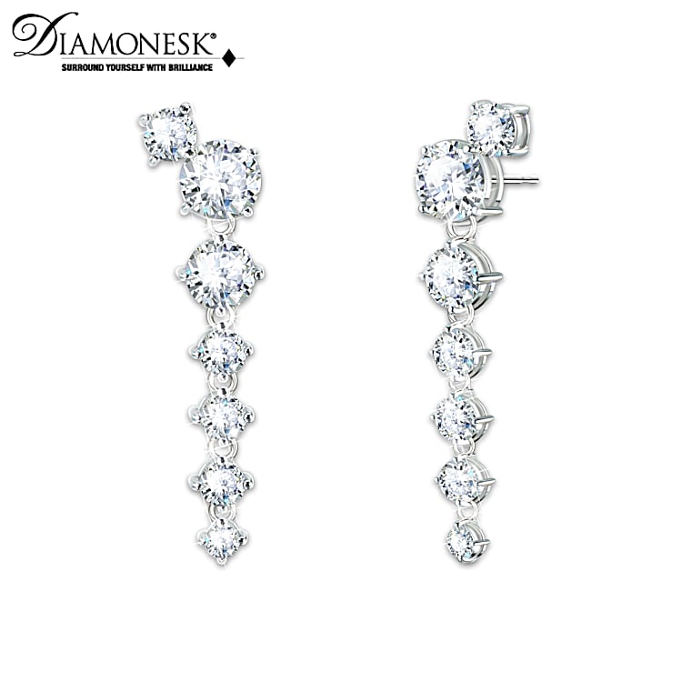 Cascading Beauty Sterling Silver Dangle Earrings Featuring Over 11 Carats Of Simulated Diamonds