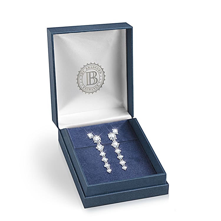 Cascading Beauty Sterling Silver Dangle Earrings Featuring Over 11 Carats Of Simulated Diamonds
