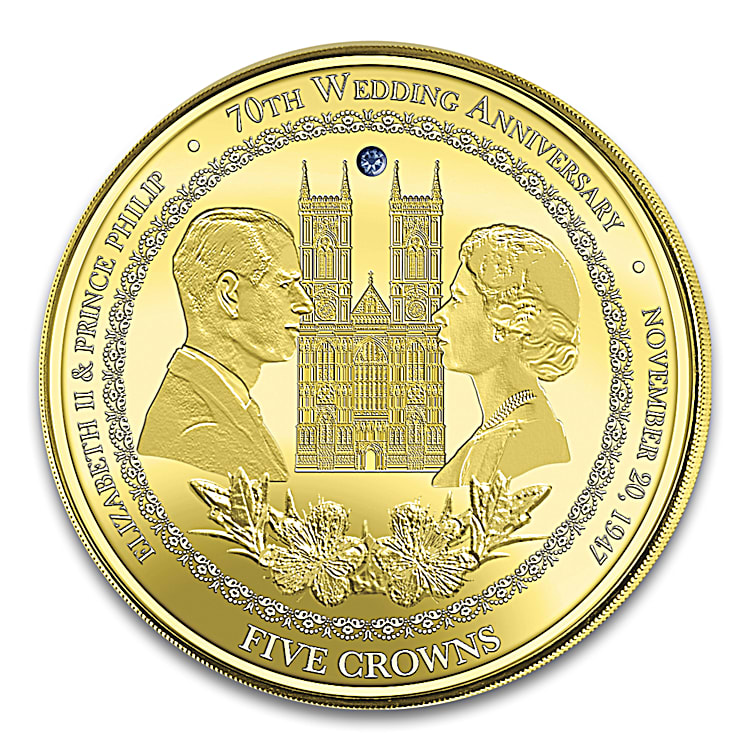 コレクション  Wedding Crownsiiver Coin Queen Elizabeth II & Prince Philip Platinum Anniversary 24K Gold