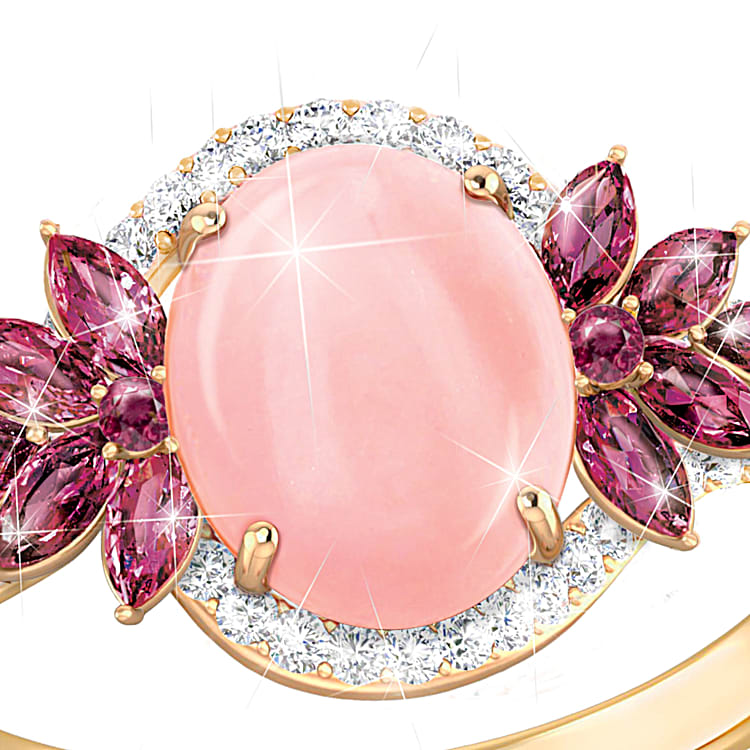 Alfred Durante Heavenly Beauty 18K Gold Plated Ring Featuring A Pink Peruvian Opal Centre Stone With Garnet And Topaz Accents