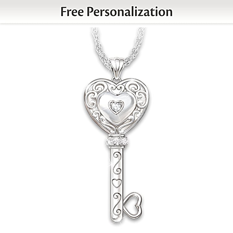 My Granddaughter Believe In Yourself Personalized Key Shaped Diamond Pendant Necklace